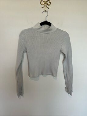 aerie White Waffle Mock Neck Long Sleeve Top